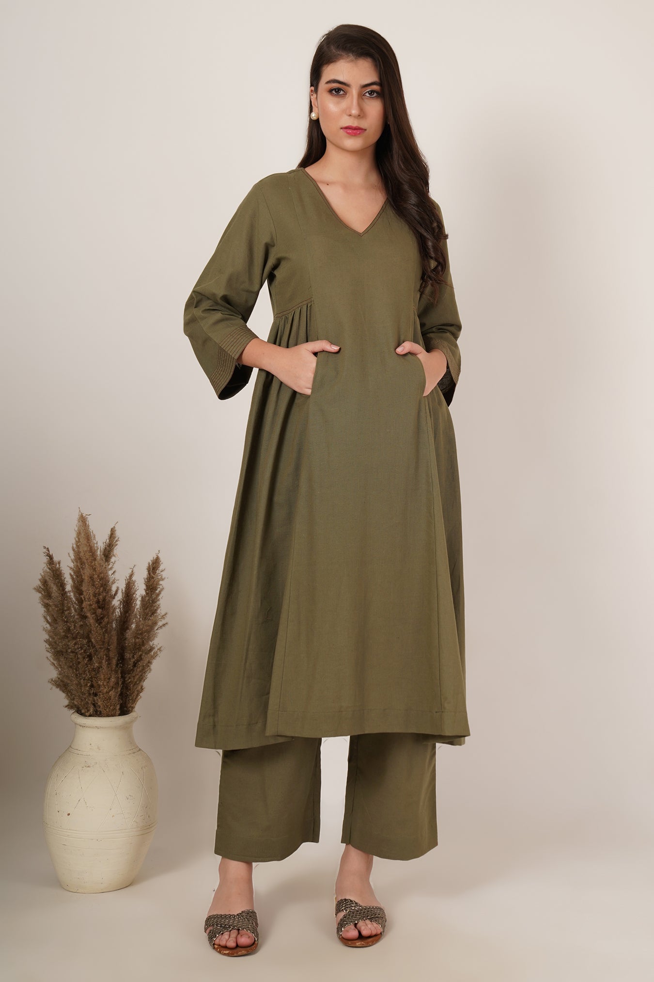 Army Green Kurta Co-Ord Set Of 2